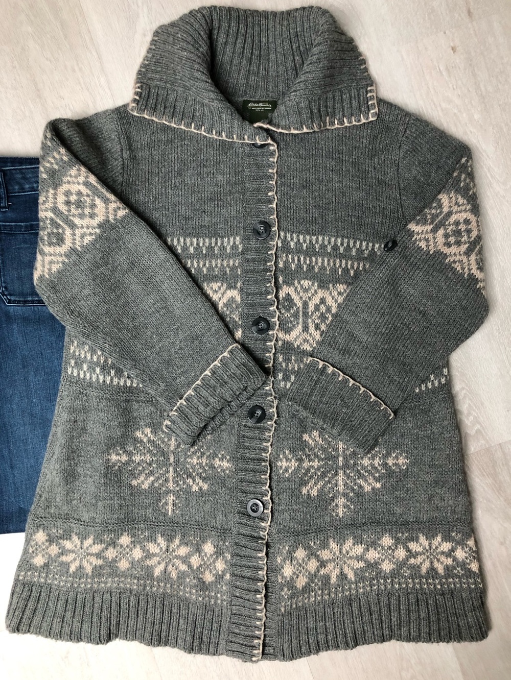 Eddie Bauer Cozy Snowflake Fair Isle Button Down Cardigan Size XXL